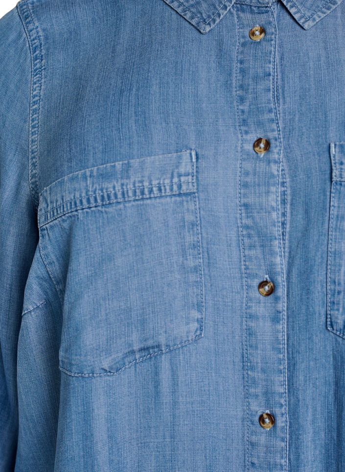 Midi overhemdjurk in zachte lyocell denim., Blauw, Packshot image number 2
