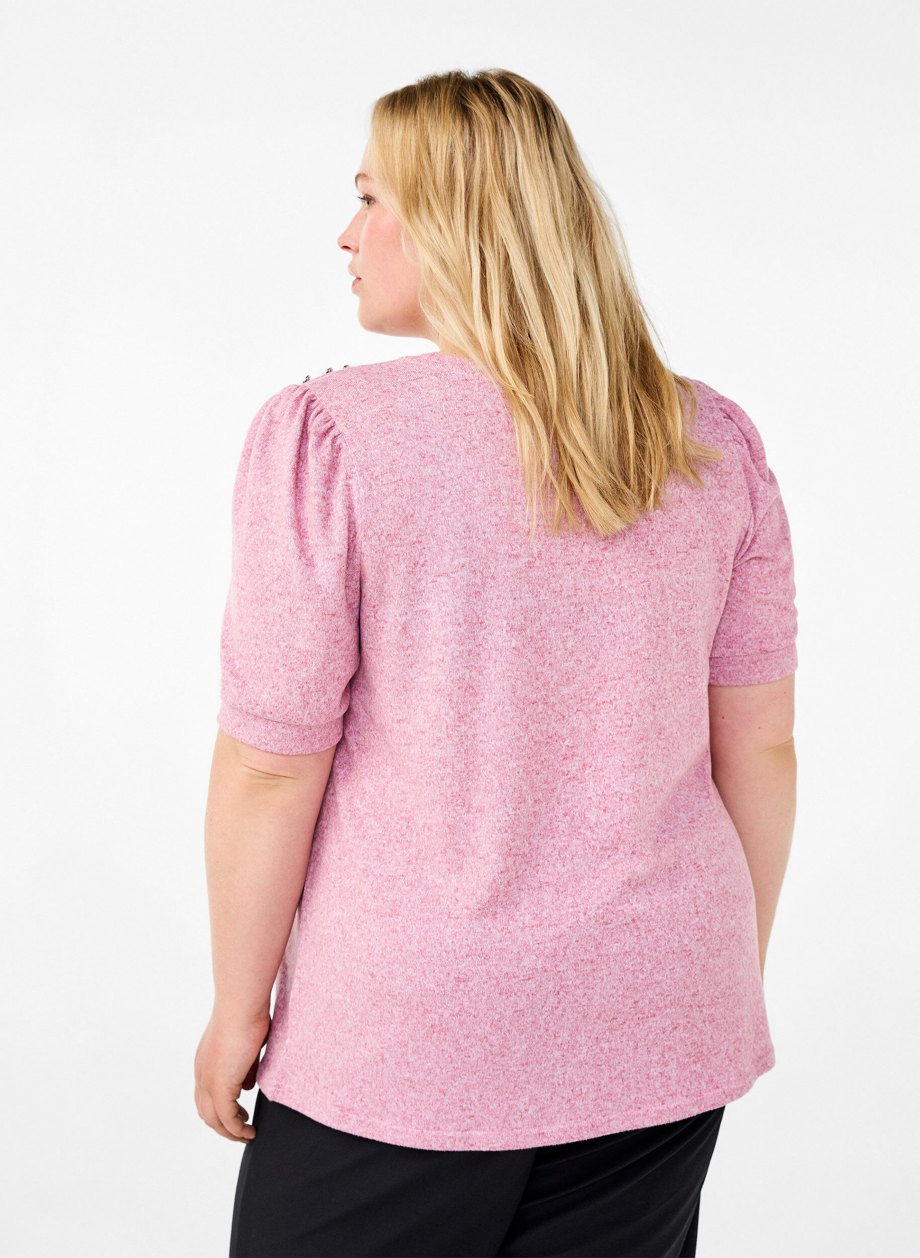 Zizzi Blouse met knoopdetail en korte pofmouwen, Rood, Model image number 2