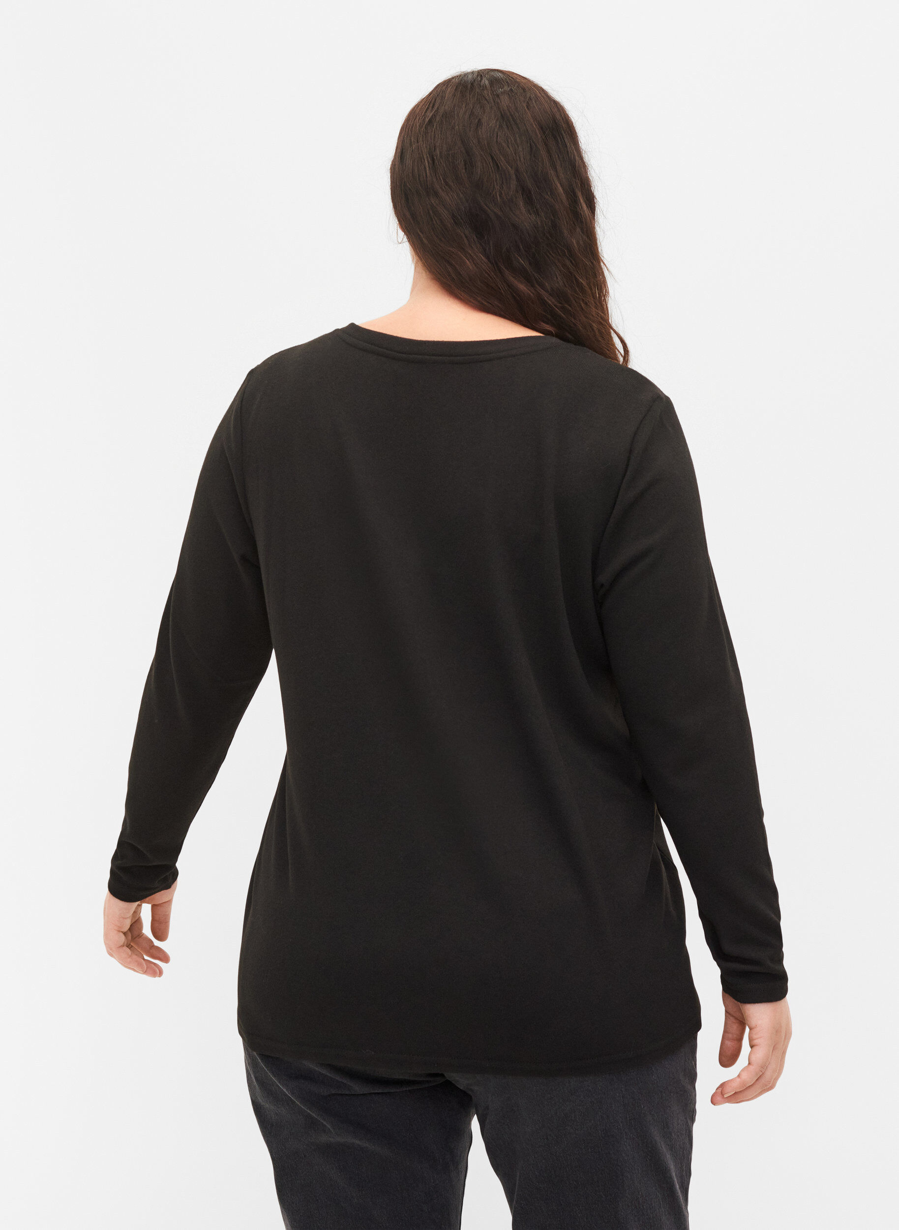 Zizzi Blouse met similisteen en lange mouwen, Black, Model image number 1