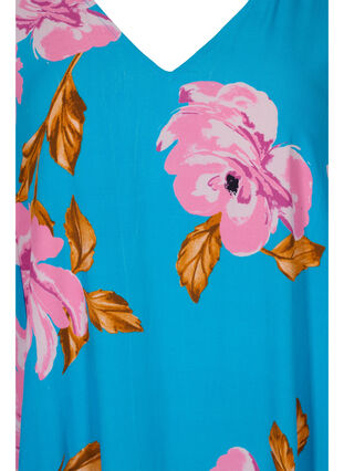Viscose midi-jurk met bloemenprint, Blue Pink Flower, Packshot image number 2