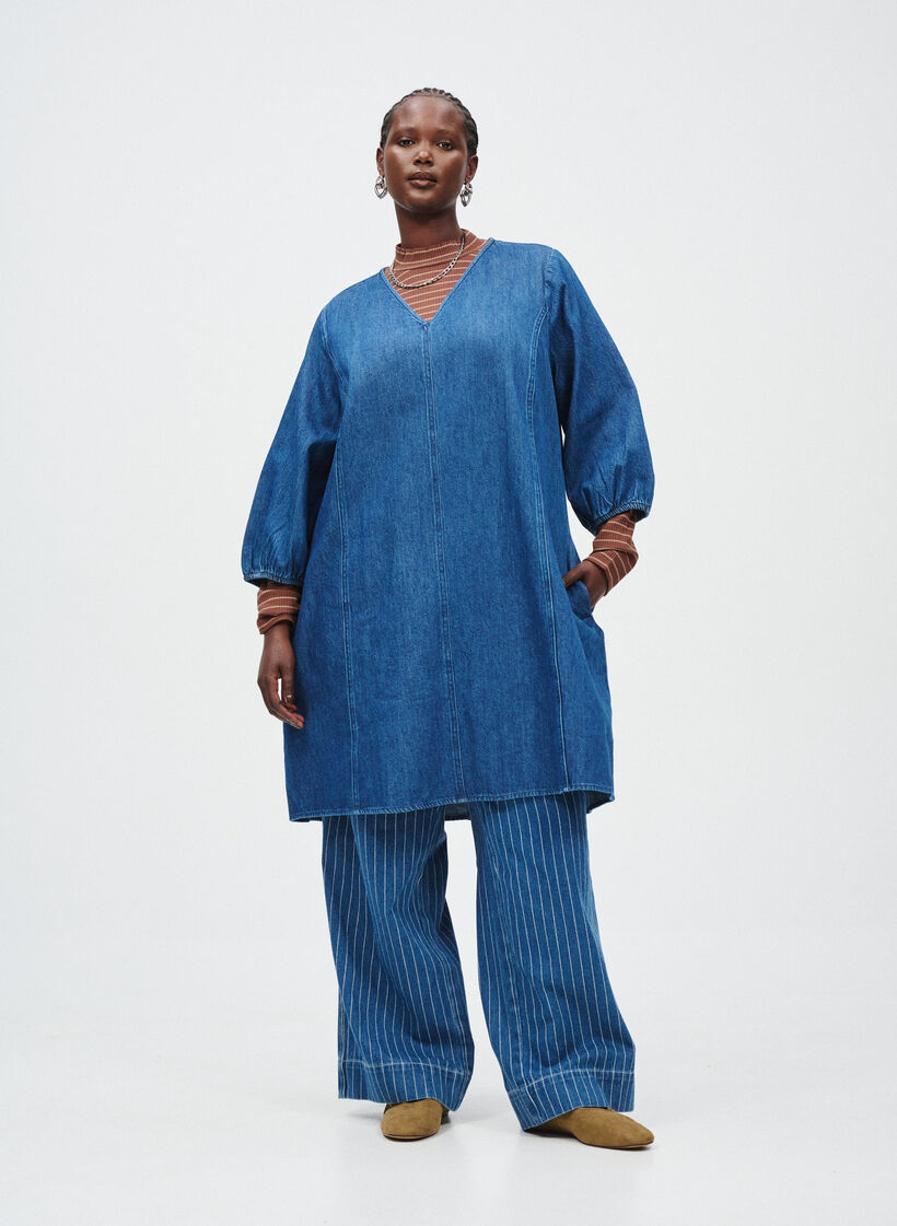 Korte denimjurk met 3/4 mouwen, Blauw, Image image number 0