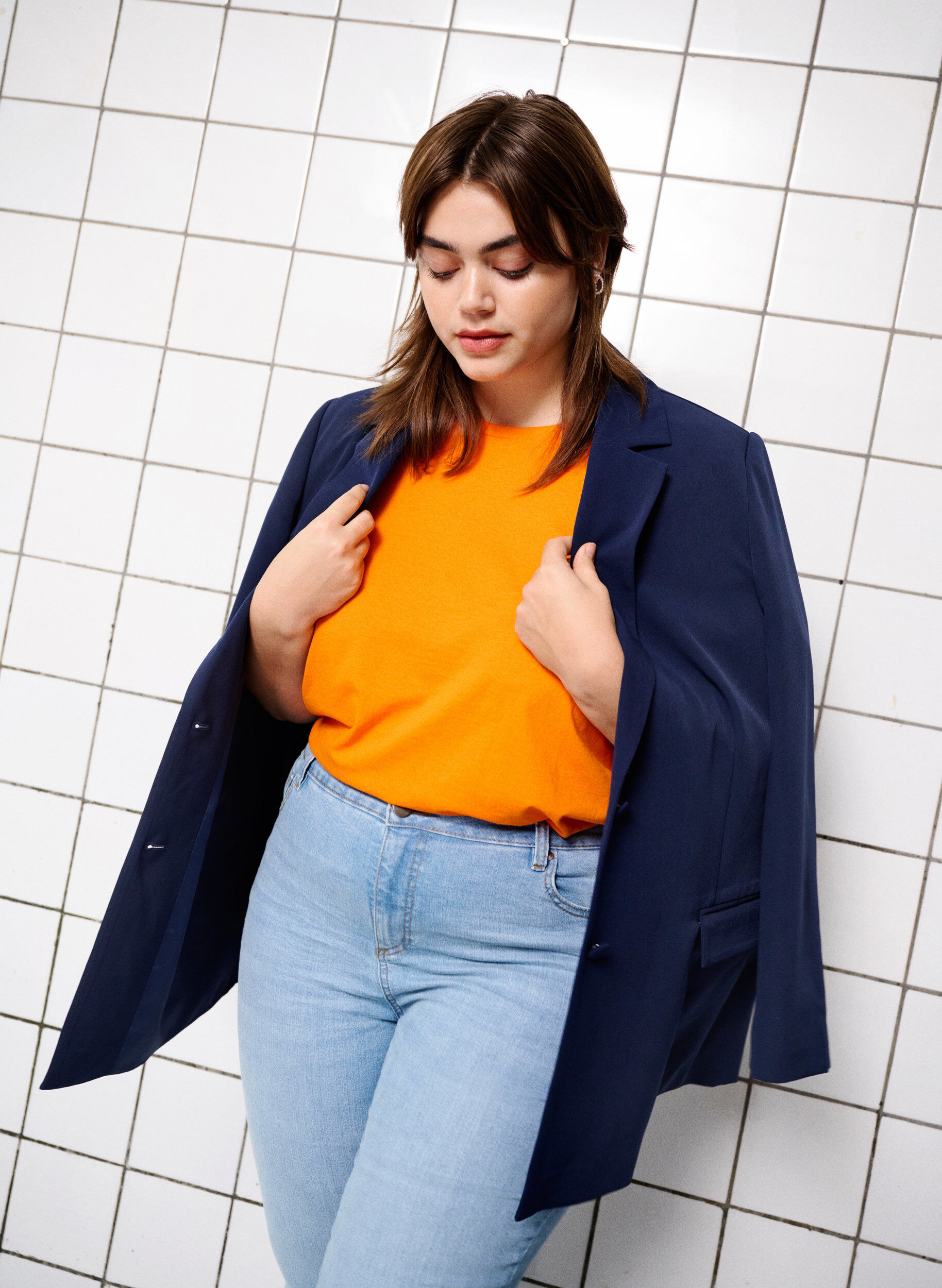 Zizzi Klassieke blazer met knoopsluiting, Navy Blazer, Image image number 0