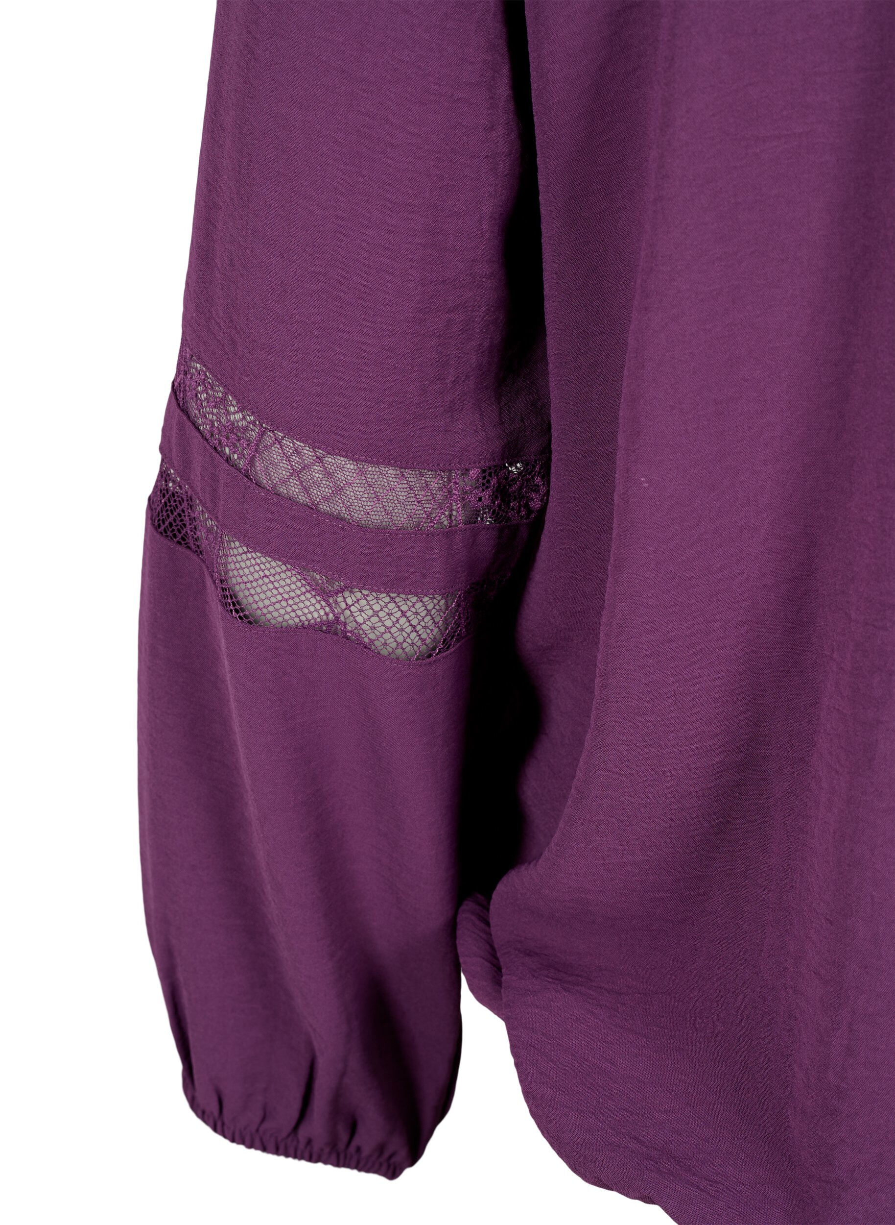 Zizzi Blouse met lange mouwen en kant, Deep Purple, Packshot image number 3