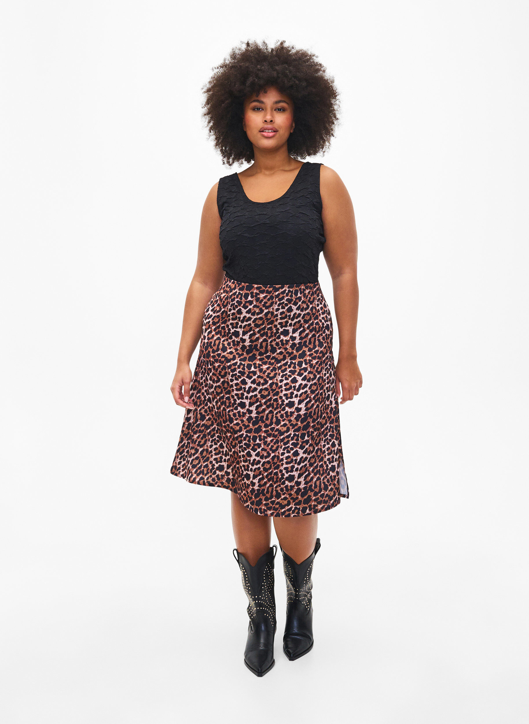 Zizzi Rok met luipaardprint en splitten, Leopard AOP, Model image number 0