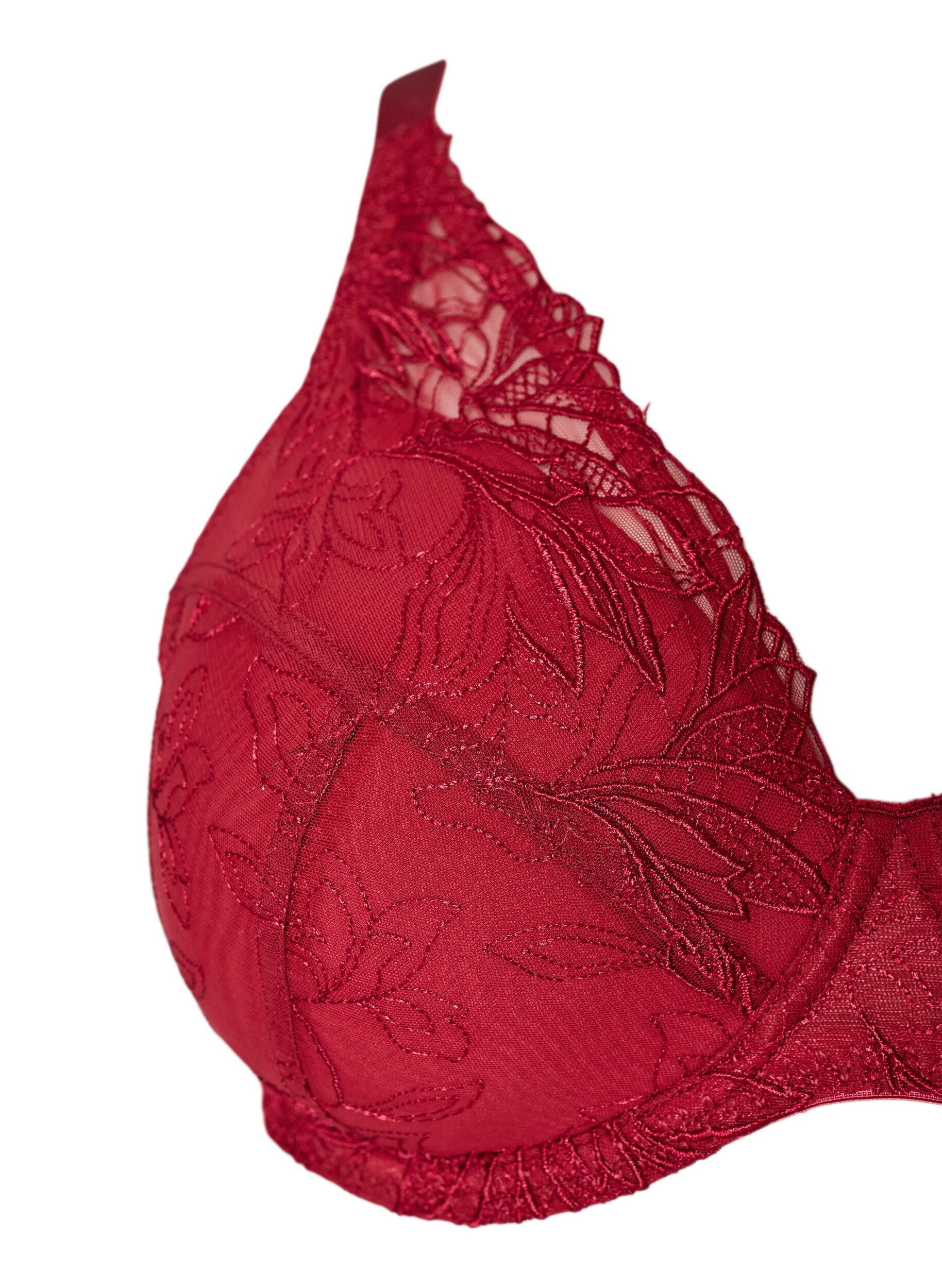 ZizziGewatteerde kanten beha met beugel, Rood, Packshot image number 2