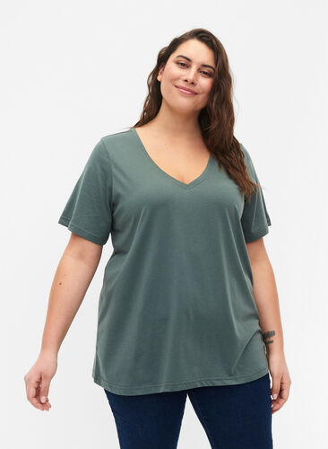 FLASH - T-shirt met v-hals, Balsam Green, Model image number 0