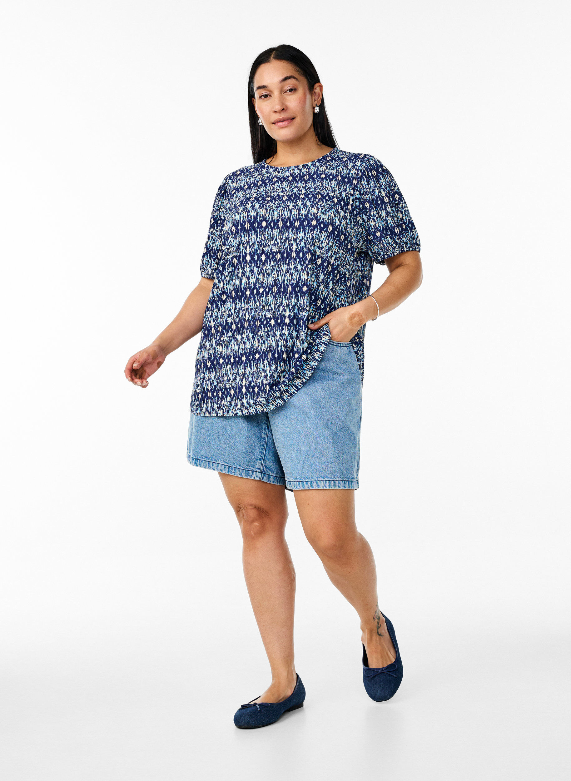 Zizzi Blouse met korte mouwen, Blauw, Model image number 1