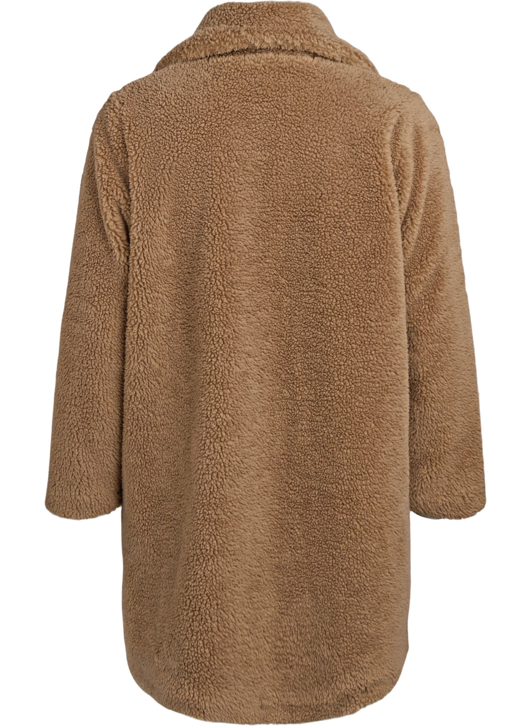 Zizzi Zachte teddystof jack met knoopsluiting en een kraag, Bruin, Packshot image number 1