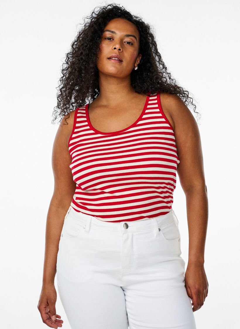 Gestreepte tanktop met een ribstructuur, Snow W. U.R.Stripe, Model image number 0