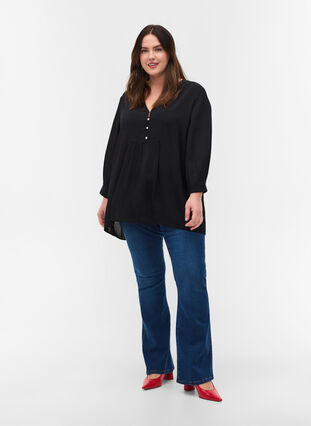 Viscose blouse met 3/4 mouwen, Black, Model image number 2