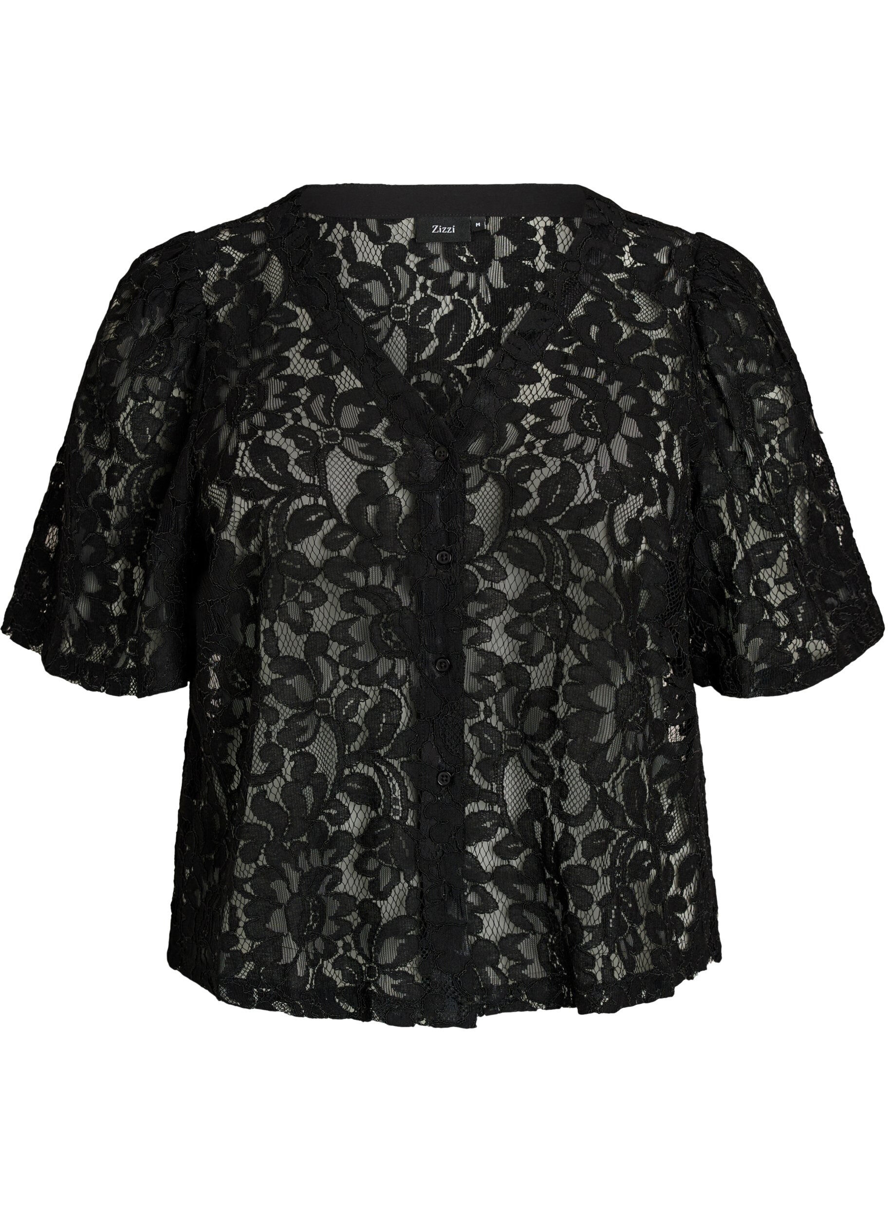 Kanten blouse met korte mouwen en V-hals
