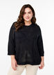 Gebreide blouse met een opengewerkt patroon en 3/4 mouwen, Black, Model image number 0
