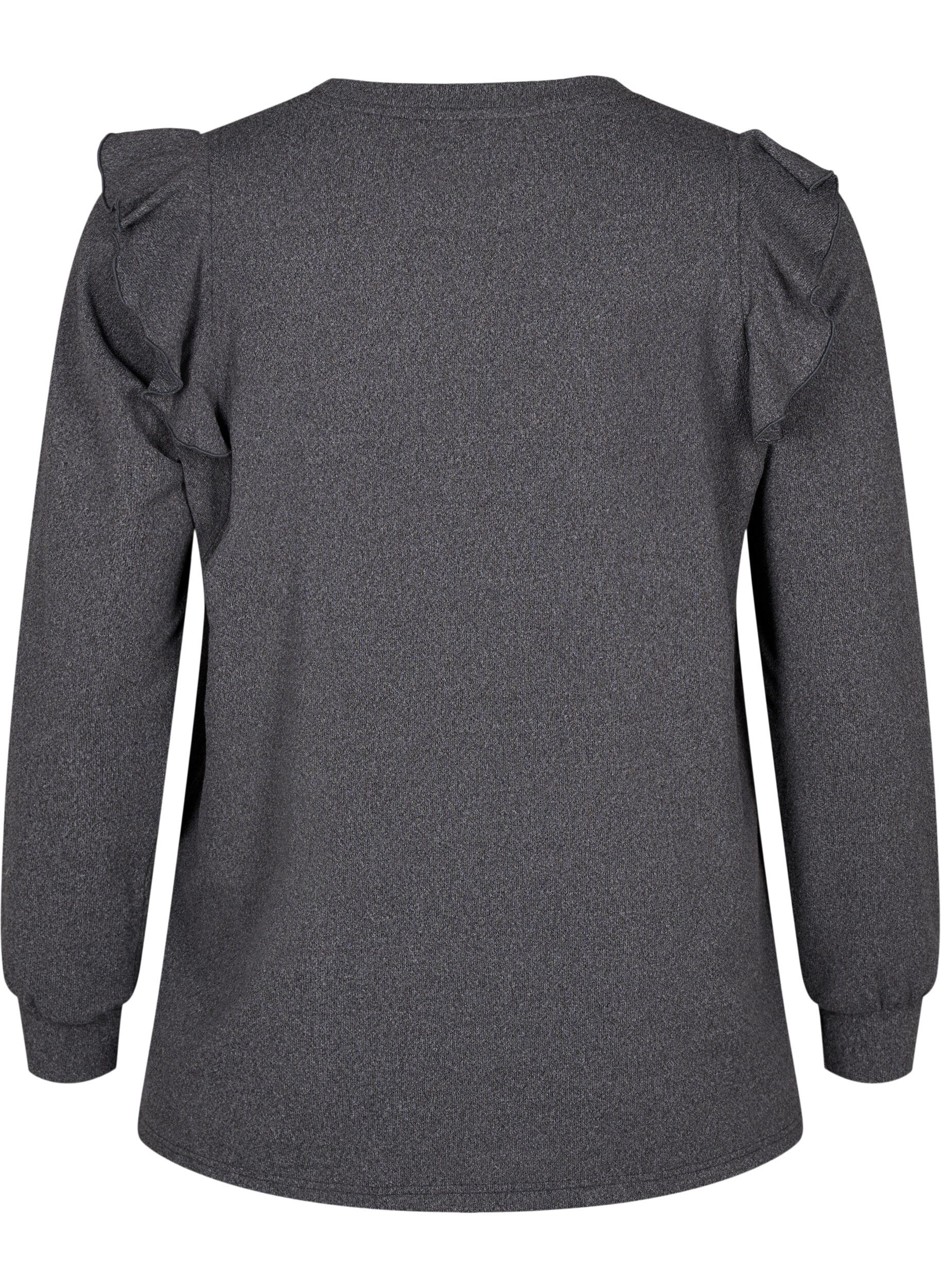 Zizzi  Blouse met lange mouwen en ruches, Dark Grey Melange, Packshot image number 1