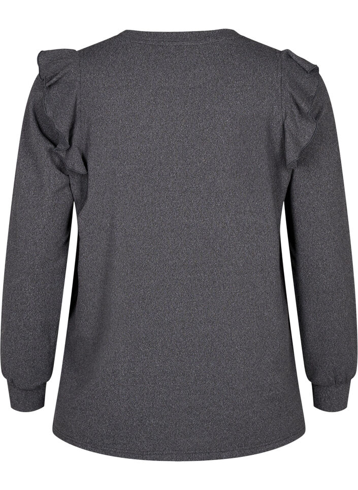  Blouse met lange mouwen en ruches, Dark Grey Melange, Packshot image number 1