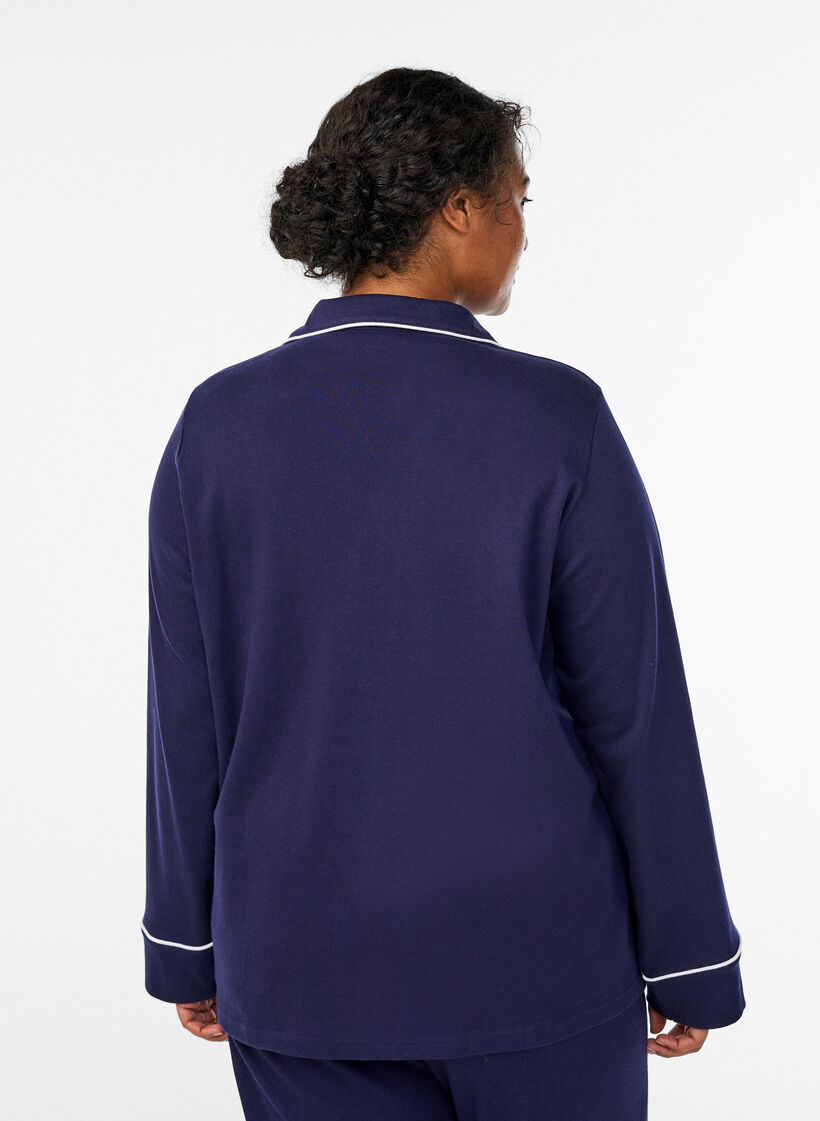 Katoenen pyjamashirt met borstzak, Blauw, Model image number 2