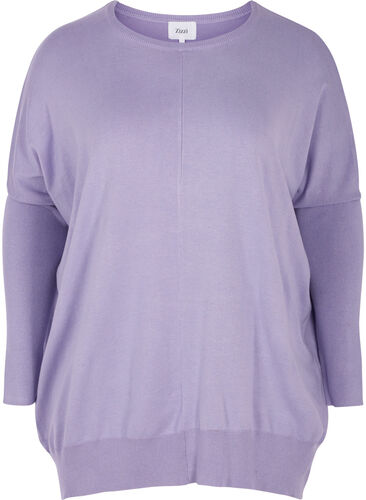 Losse gebreide blouse met geribbelde randen, Lavender, Packshot image number 0