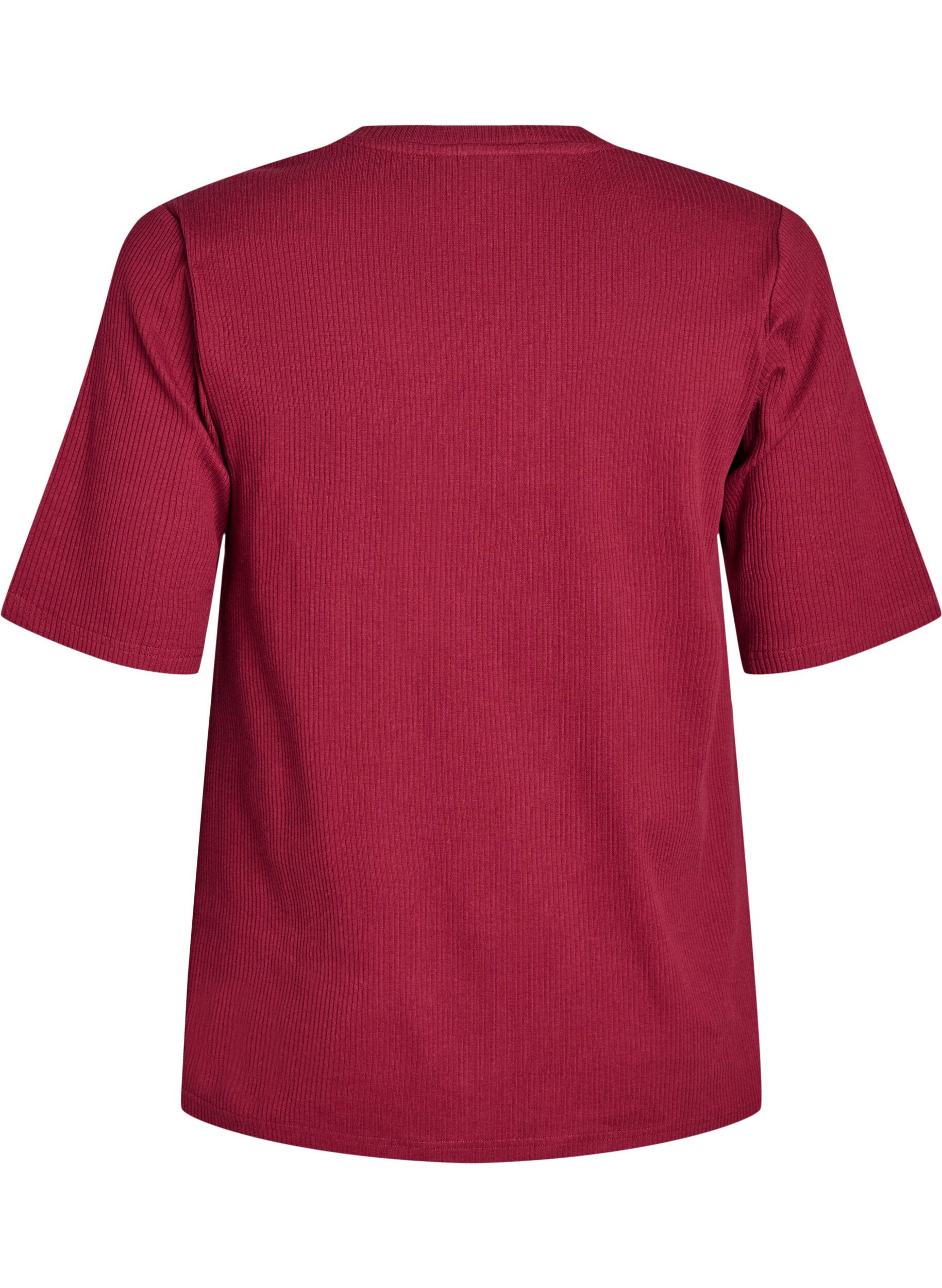 Zizzi Geribde jersey blouse met korte mouwen, Donker Bordeaux, Packshot image number 1