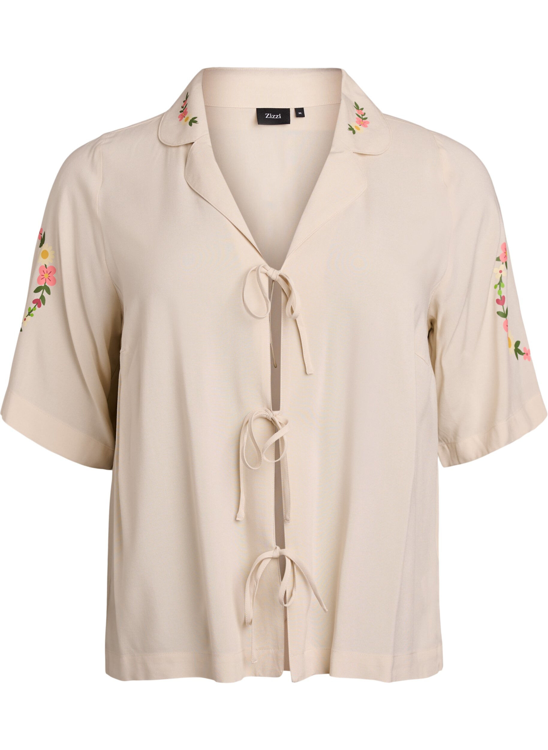 Zizzi Viscose pyjamatop met striksluiting en bloemenprint, Beige, Packshot image number 0