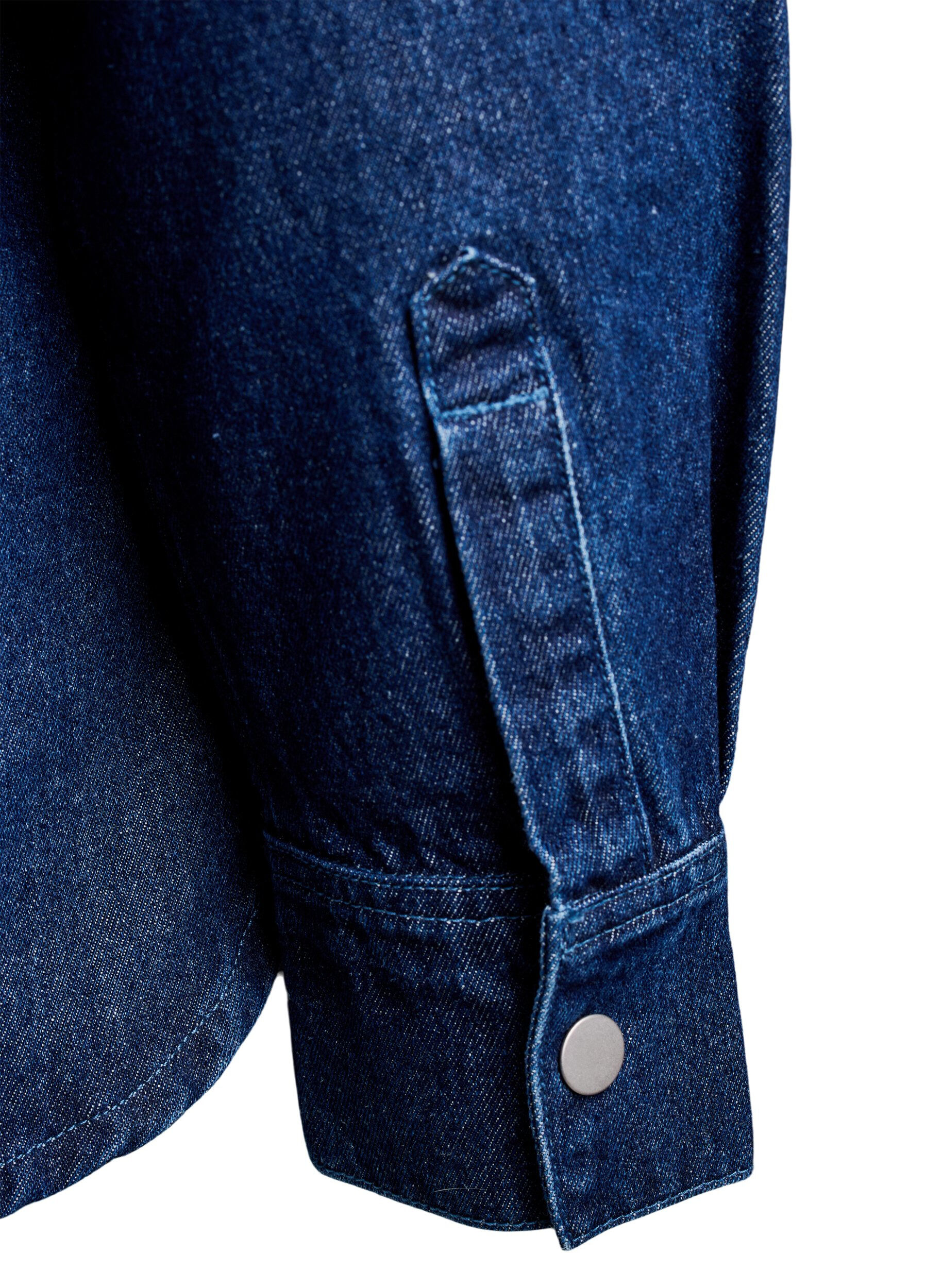 Zizzi Denimshirt met studs, Blauw, Packshot image number 3