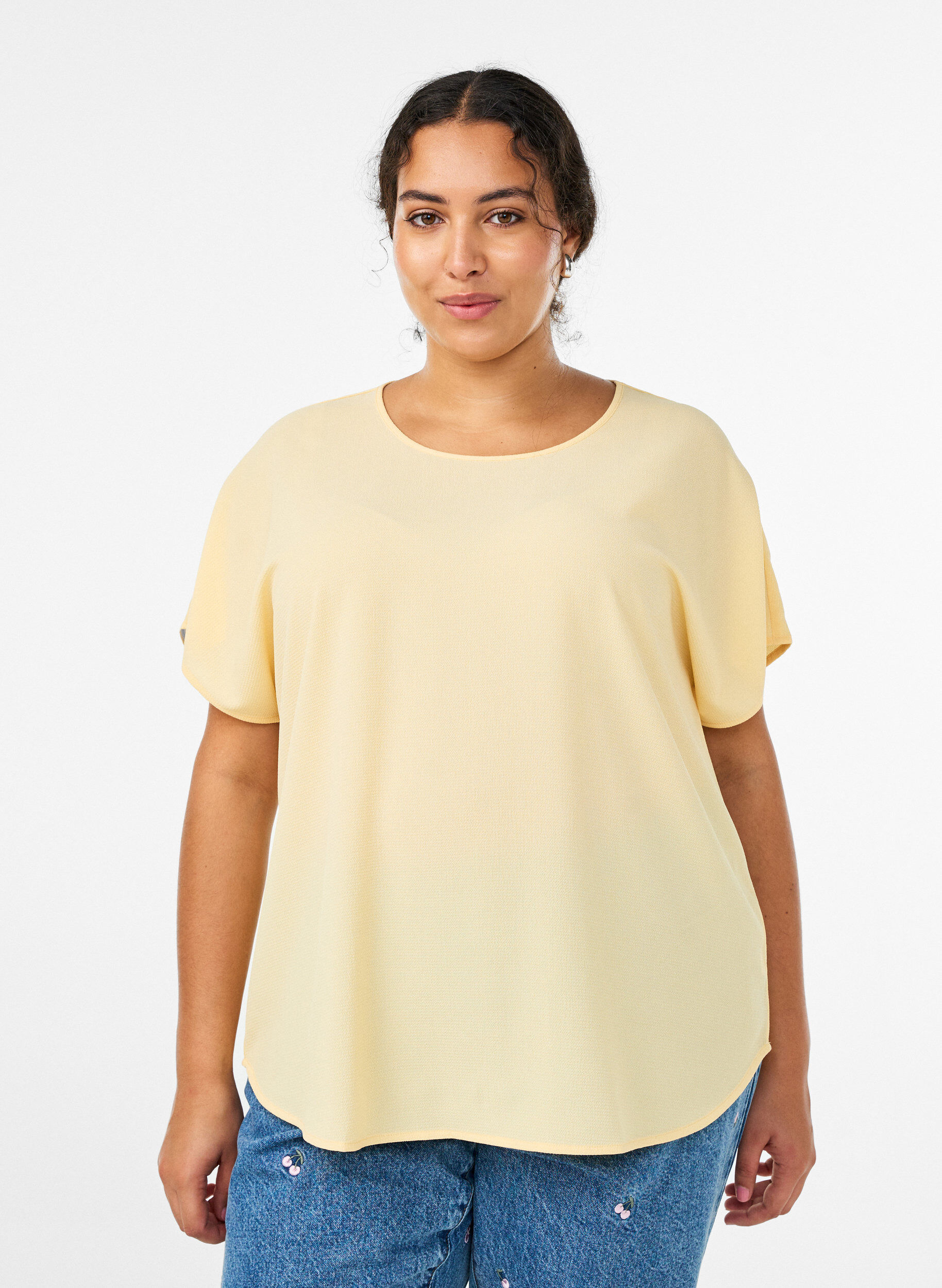 ZizziBlouse met korte mouwen en een ronde halslijn, Geel, Model image number 0
