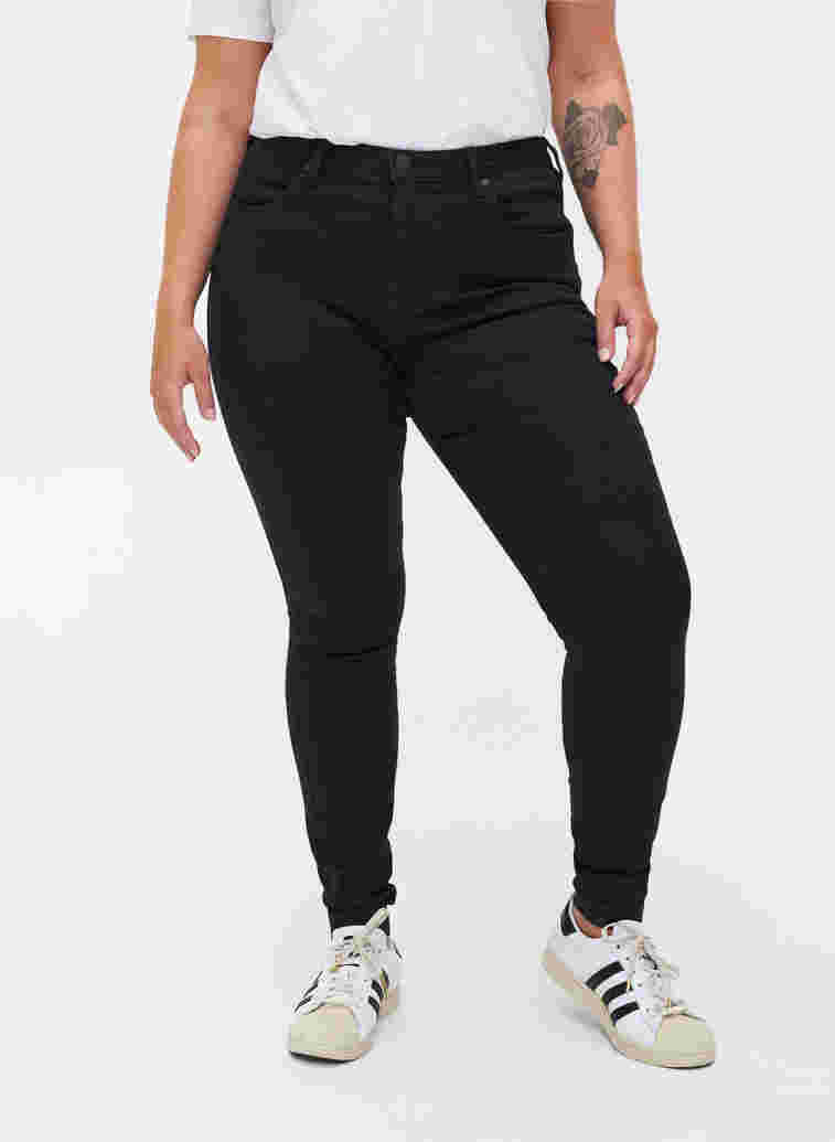 Super slim fit Amy jeans met hoge taille, Black, Model image number 3