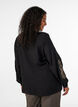 Viscose shirt met geborduurde mouwen, Zwart, Model image number 2