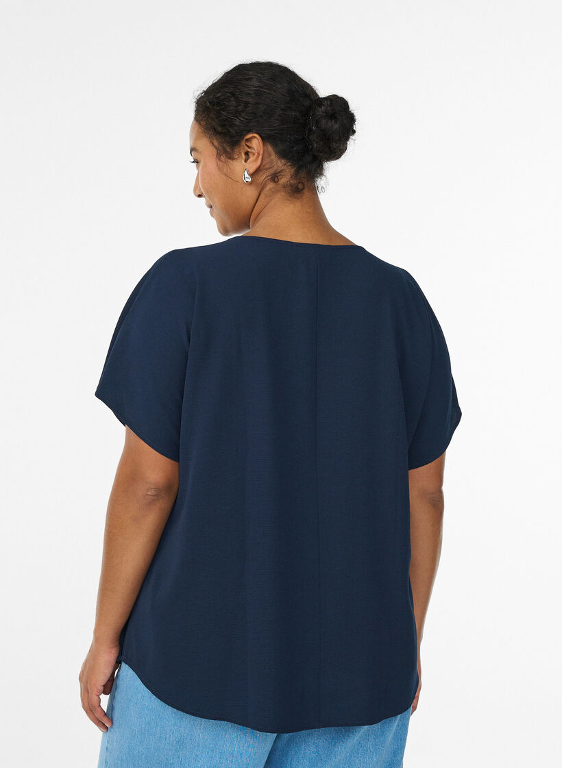 Top met korte mouwen en ronde hals, Blauw, Model image number 2