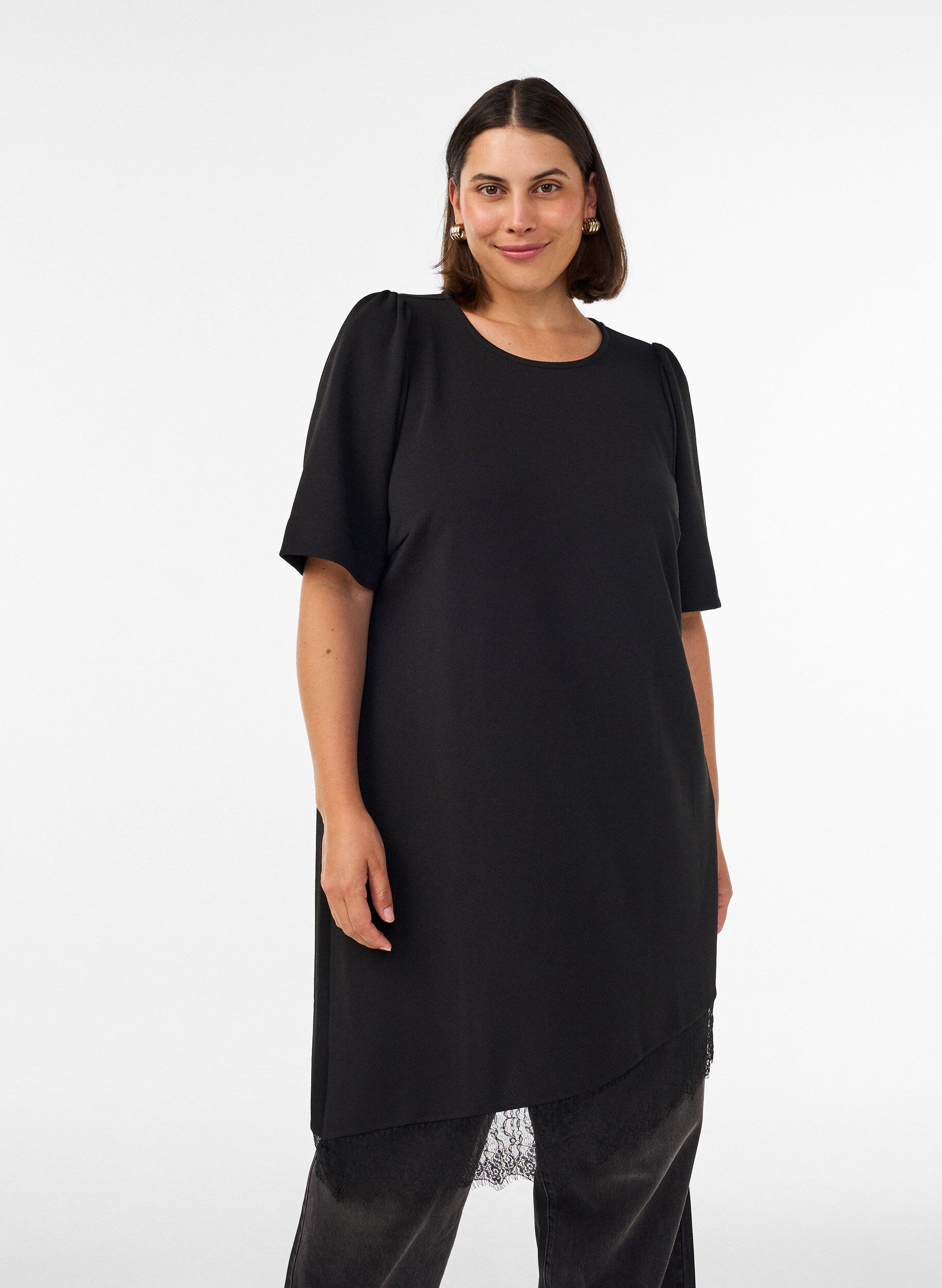 ZizziTuniek met asymmetrische kanten rand, Zwart, Model image number 0