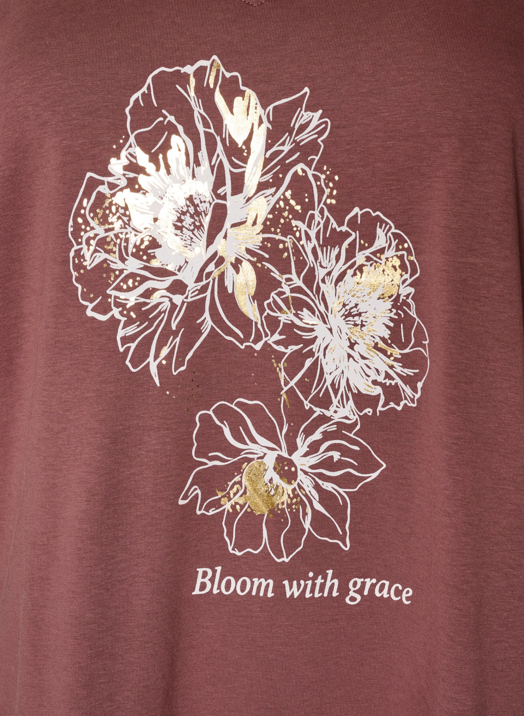 ZizziKatoenen T-shirt met V-hals en print aan de voorkant, Rood, Packshot image number 2