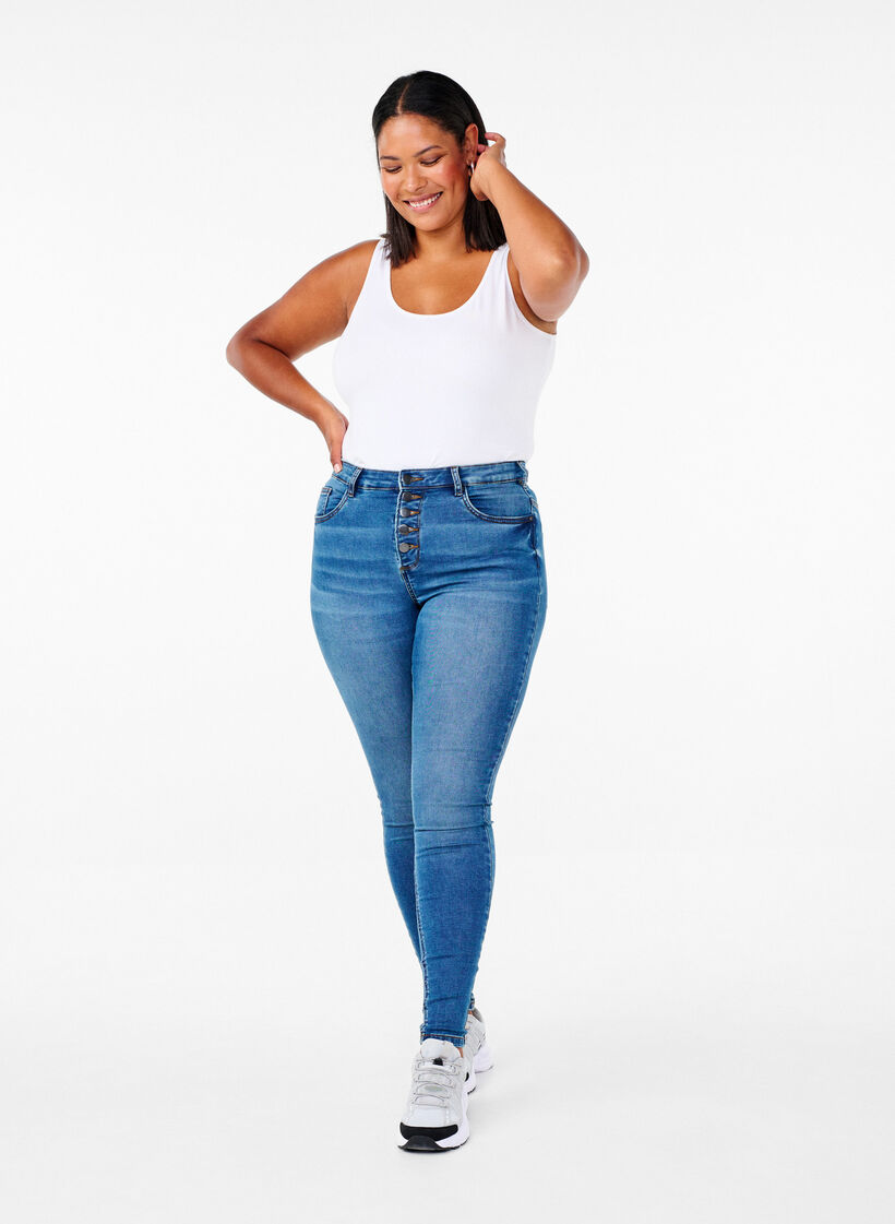 High-waisted Amy jeans met knoopsluiting, Blue Denim, Model image number 0
