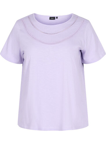 Katoenen t-shirt met kanten band, Lavender, Packshot image number 0