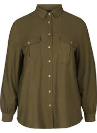 Gestructureerde blouse met borstzakken, Dark Green ASS