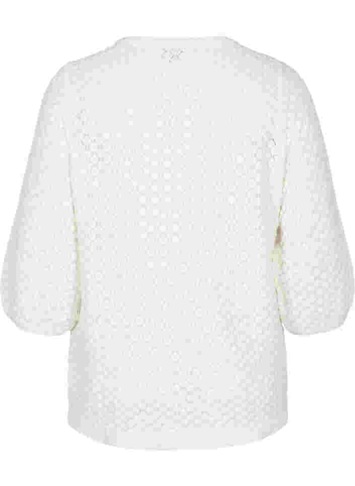 Gedessineerde gebreide trui van biologisch katoen met 3/4 mouwen, Cloud Dancer, Packshot image number 1