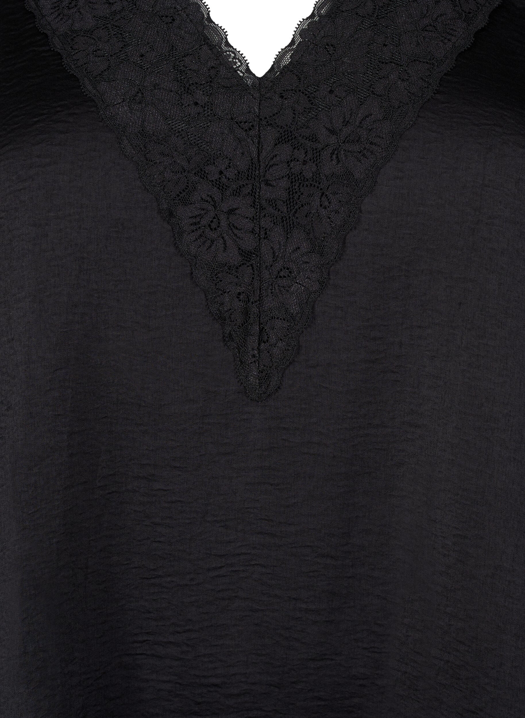 Zizzi Mouwloos top met kant, Zwart, Packshot image number 2