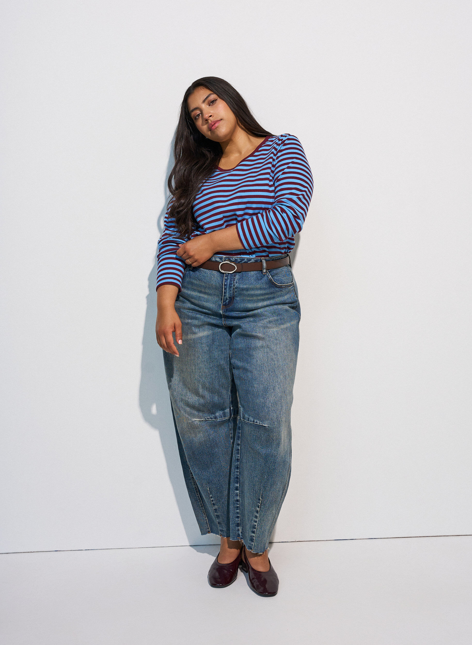 ZizziGestreepte blouse met lange mouwen, Blauw, Model image number 1