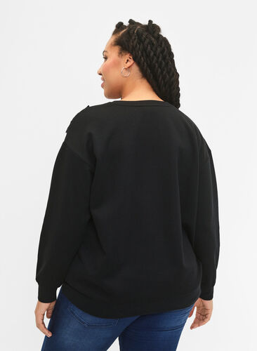 Sweatshirt met ruches en gehaakt detail, Black, Model image number 1