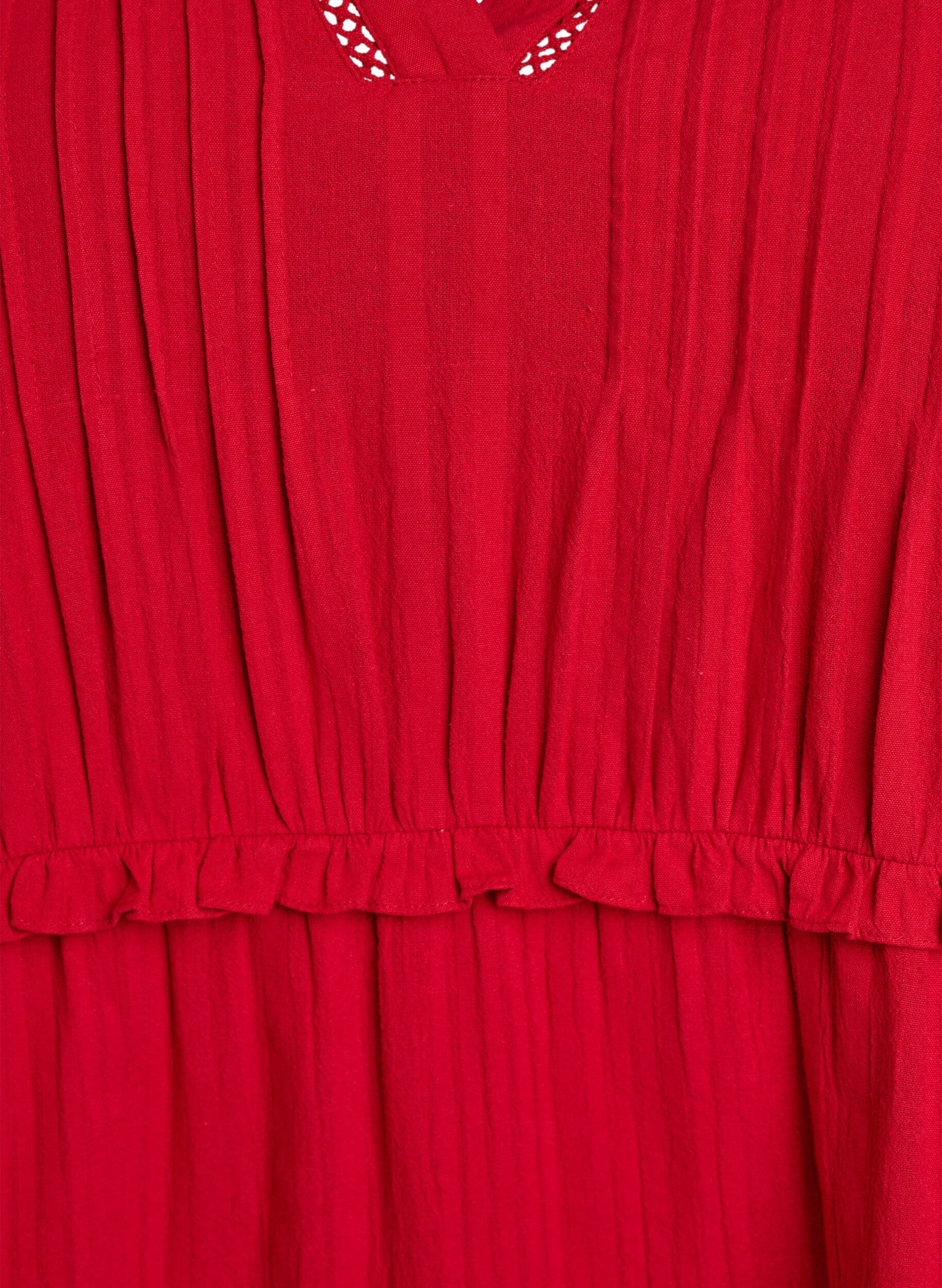 Zizzi Katoenen jurk met 3/4 mouwen en ruches, Rood, Packshot image number 2