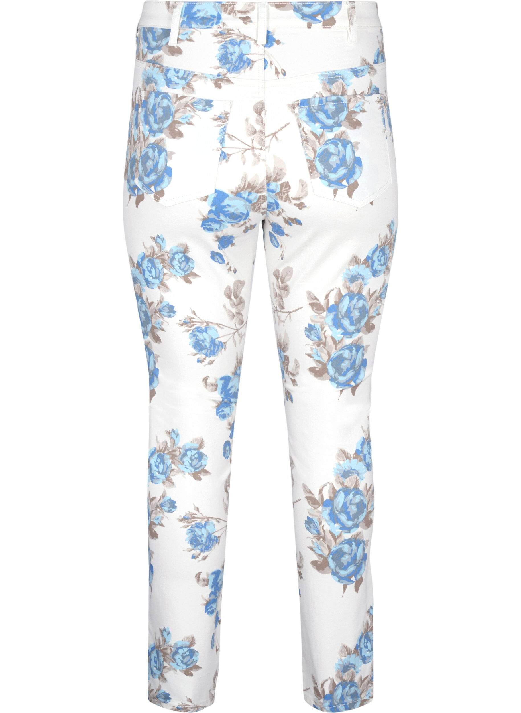 Zizzi Superslanke Amy jeans met bloemenprint, Wit, Packshot image number 1