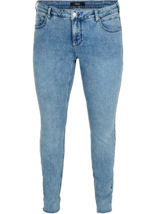 Cropped Amy jeans met klinknagels in de zijnaad, L.Blue Stone Wash, Packshot image number 0