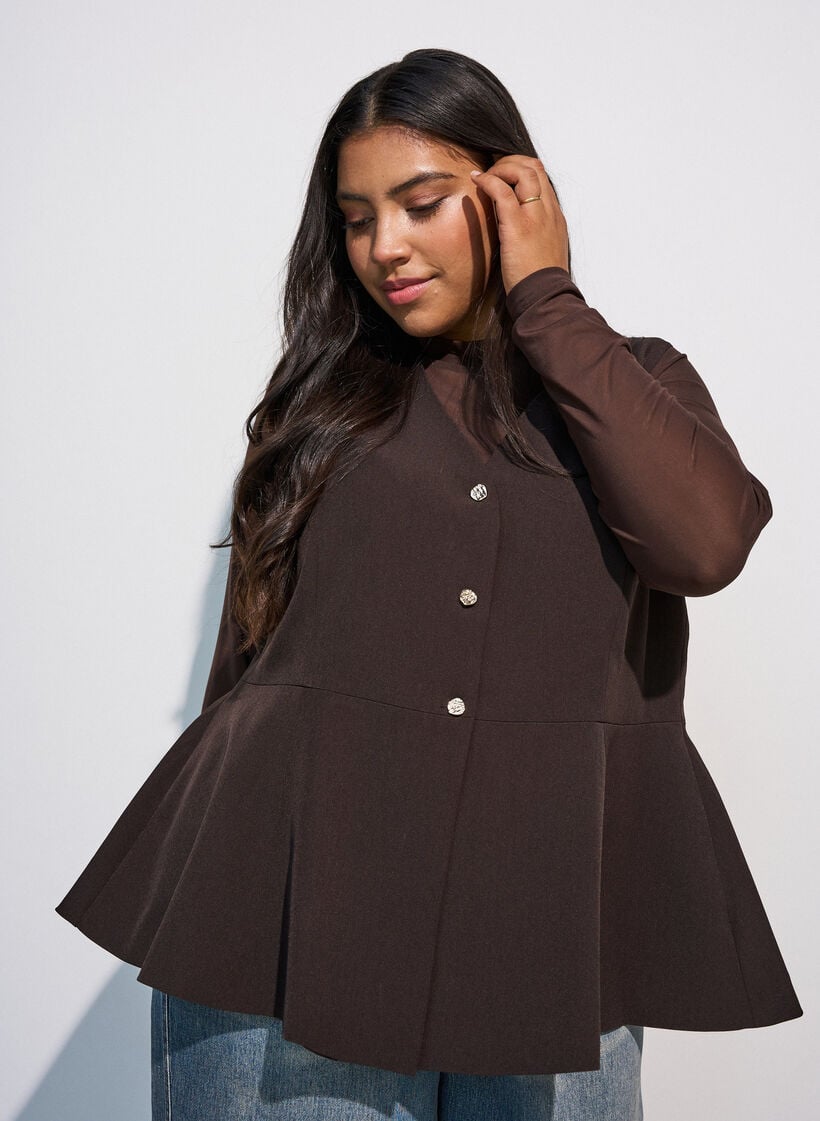 Gilet met krijtstreep en peplum, Bruin, Model image number 0