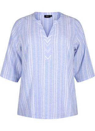 Gestreepte blouse in een mix van linnen en viscose, Serenity Wh.Stripe, Packshot image number 0