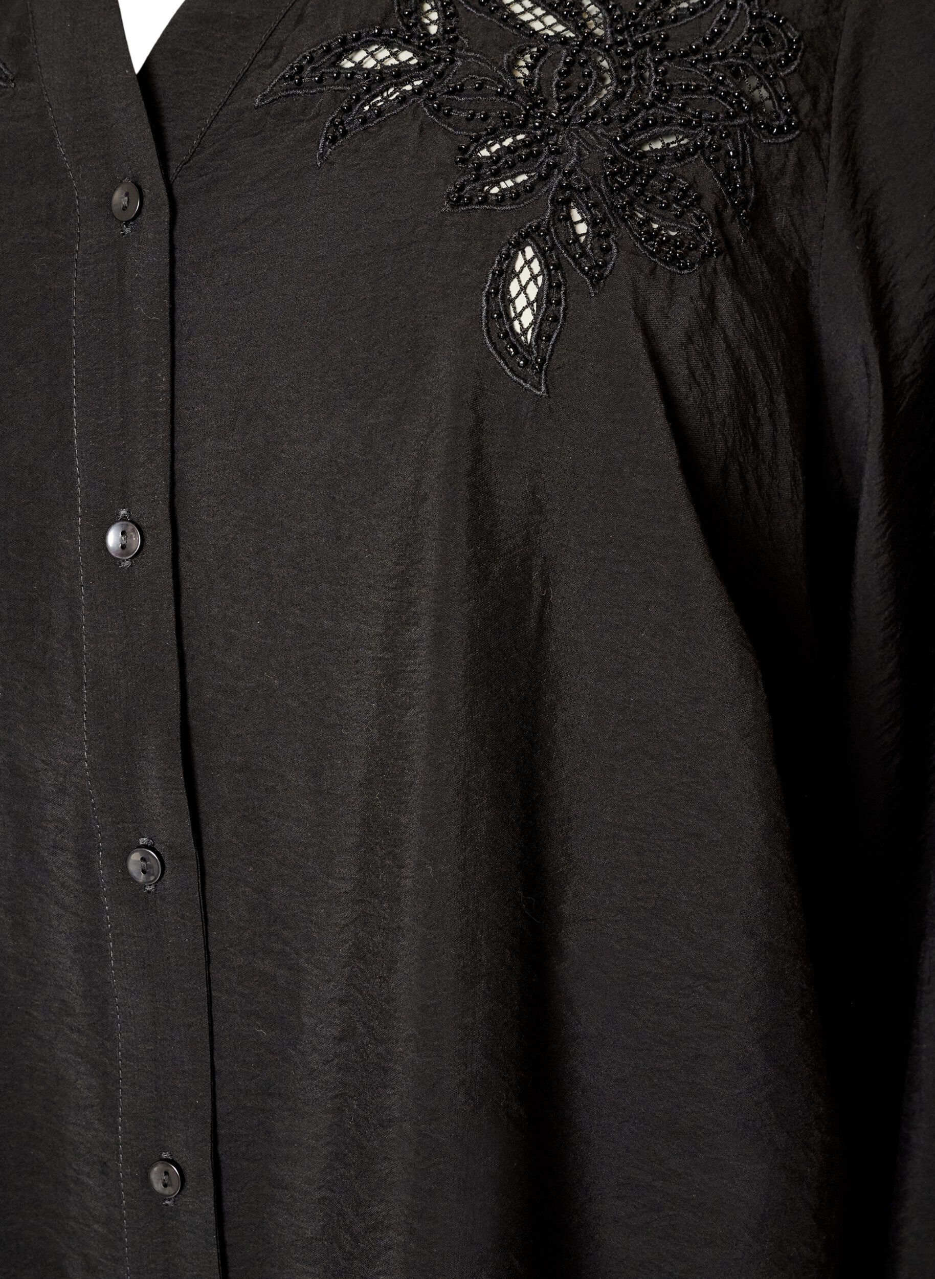 ZizziShirtblouse met geborduurde bloemapplicaties, Zwart, Packshot image number 2