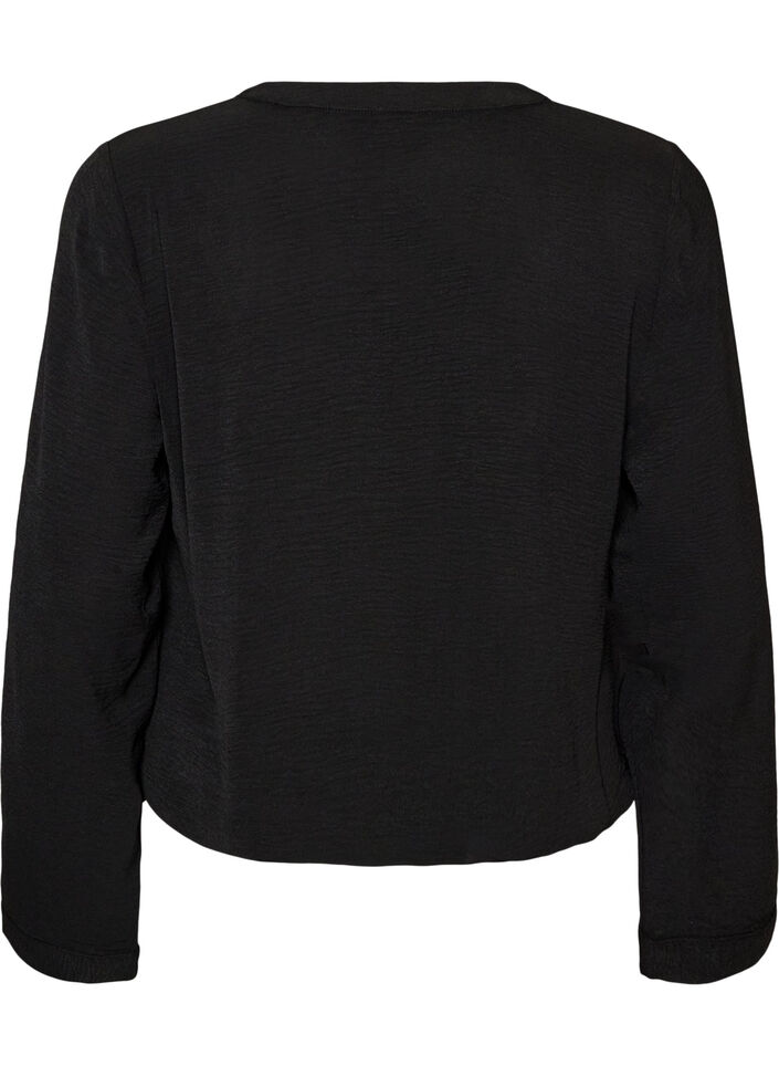 Blouse met ballonsilhouet en V-hals, Zwart, Packshot image number 1