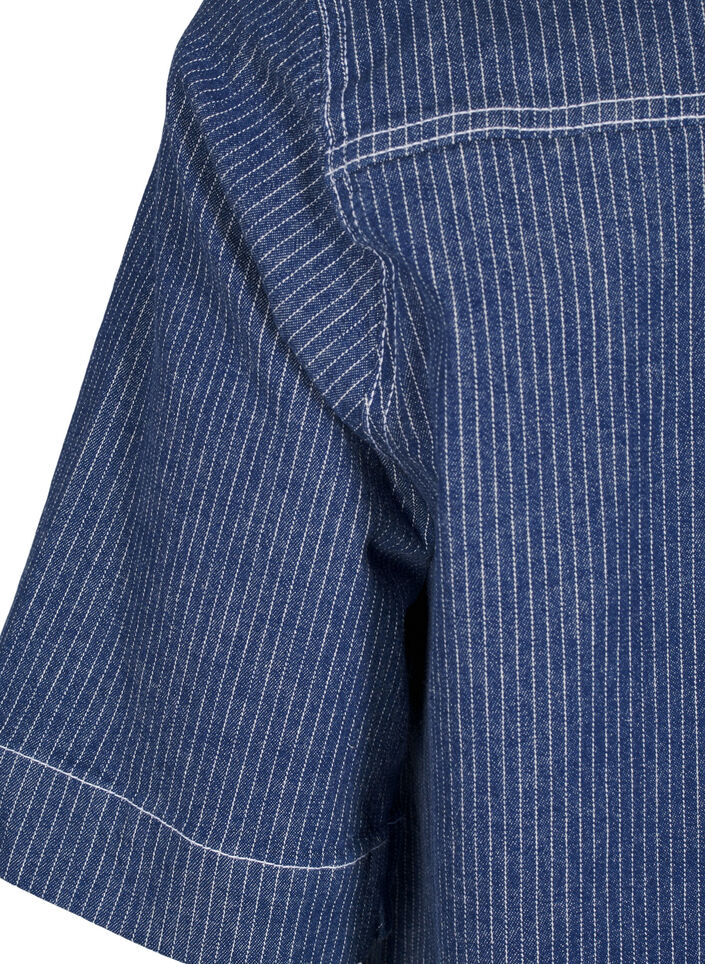 Krijtstreep spijkerjurk met borstzakken, Blue Denim Stripe, Packshot image number 3
