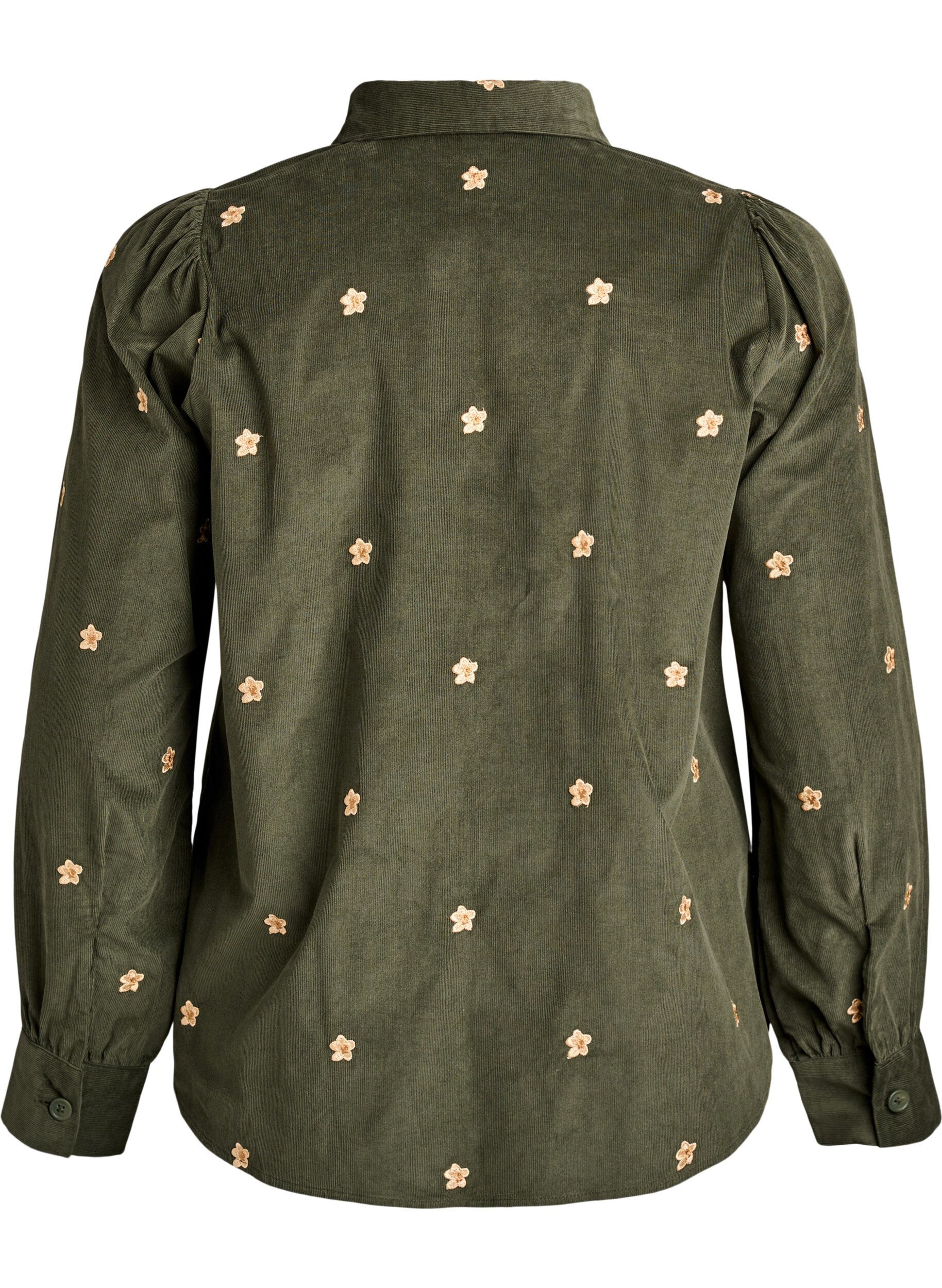 Zizzi Corduroy overhemd met geborduurde bloemen, Groen, Packshot image number 1