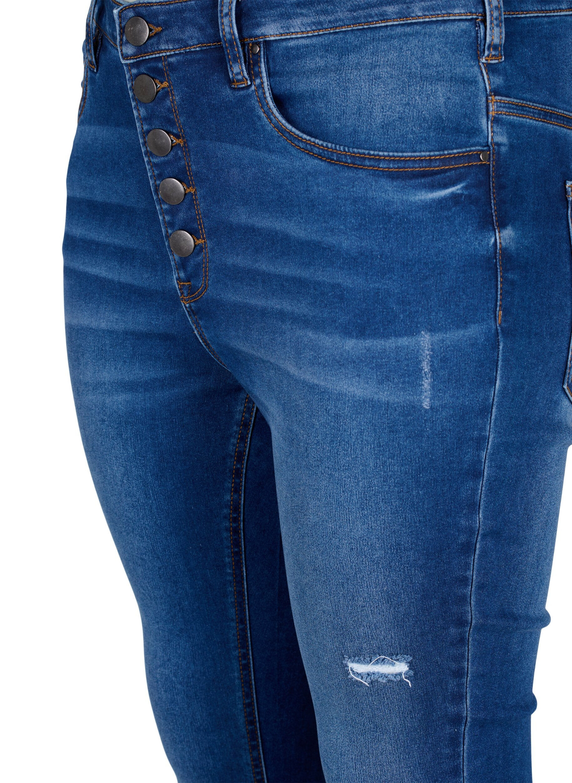 Zizzi Amy jeans met hoge taille en knopen, Blue denim, Packshot image number 2