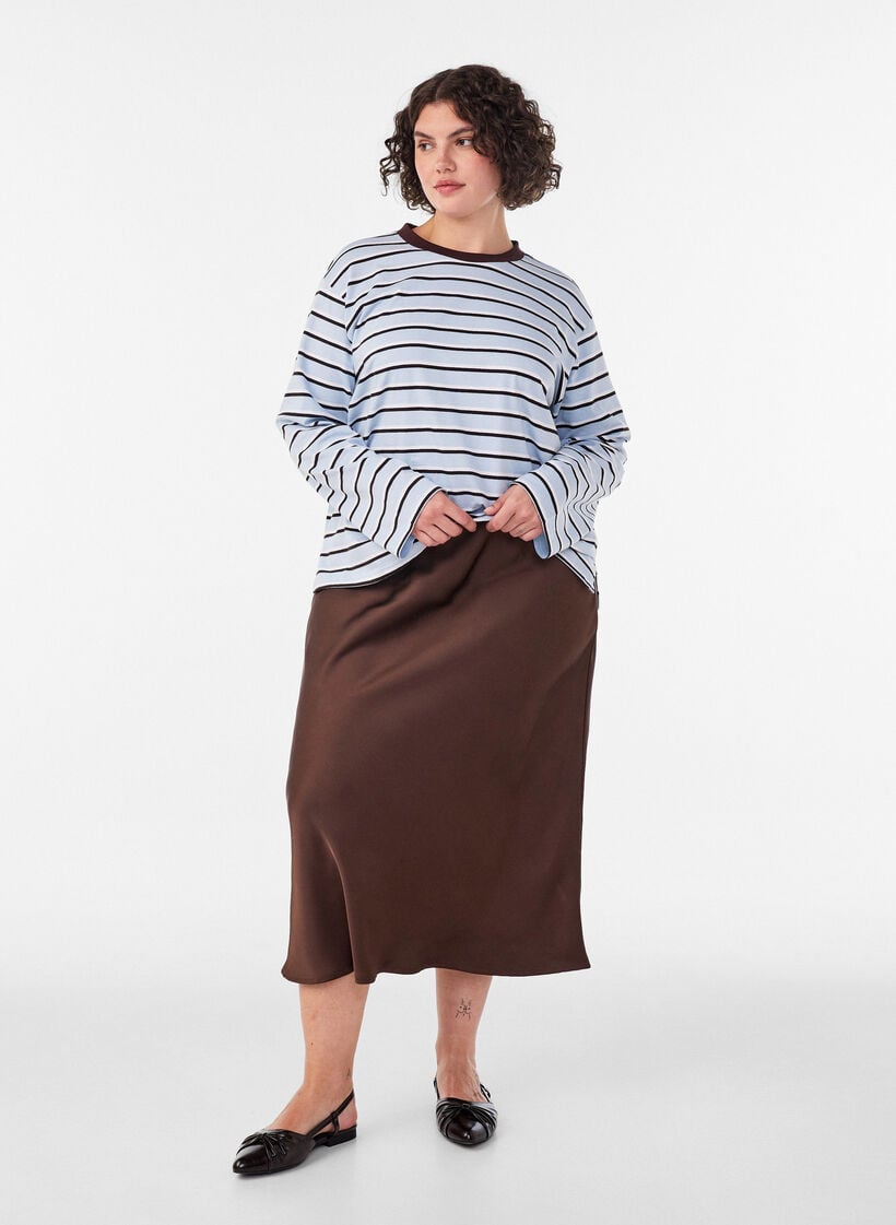 Satijnen midi rok, Bruin, Model image number 0