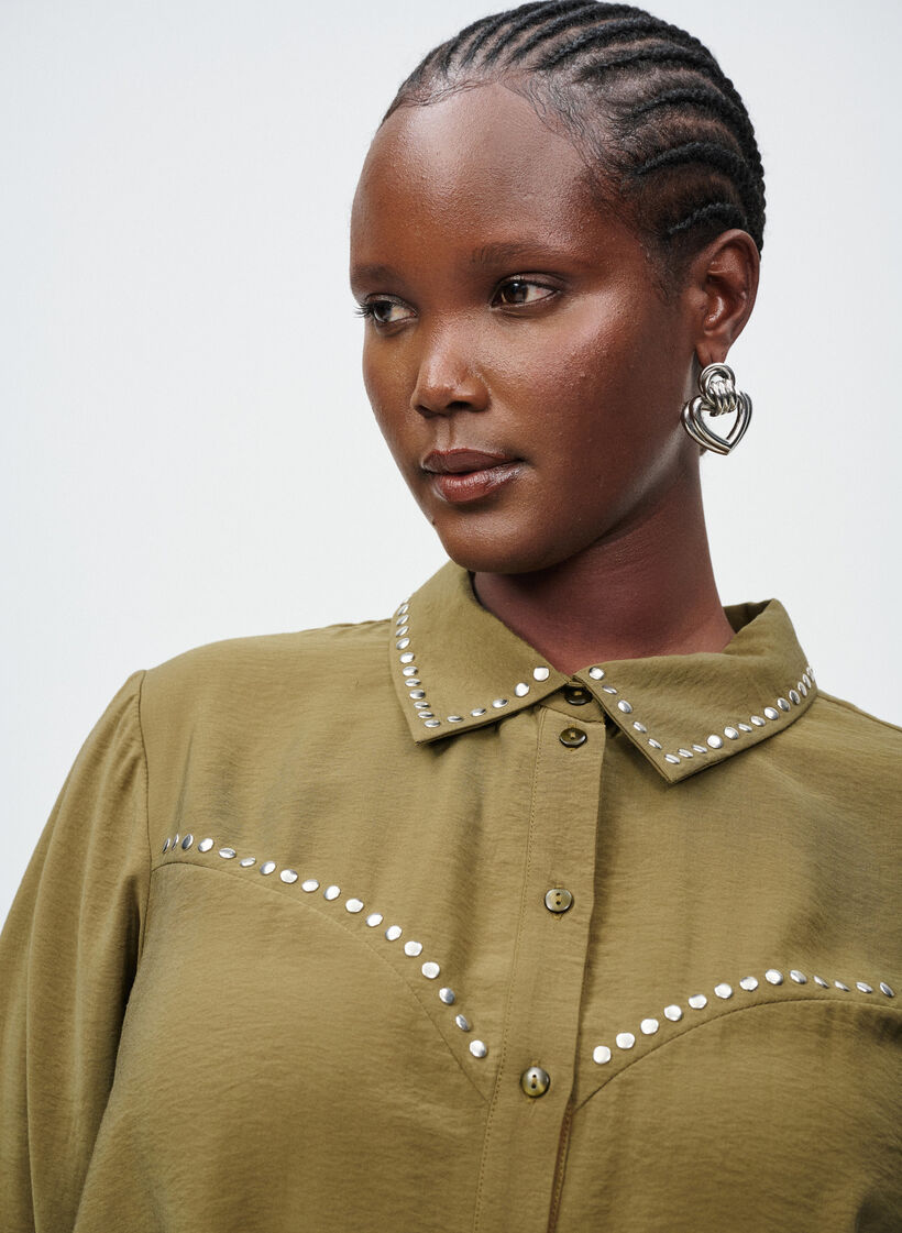 Shirt met studs, Groen, Image image number 0