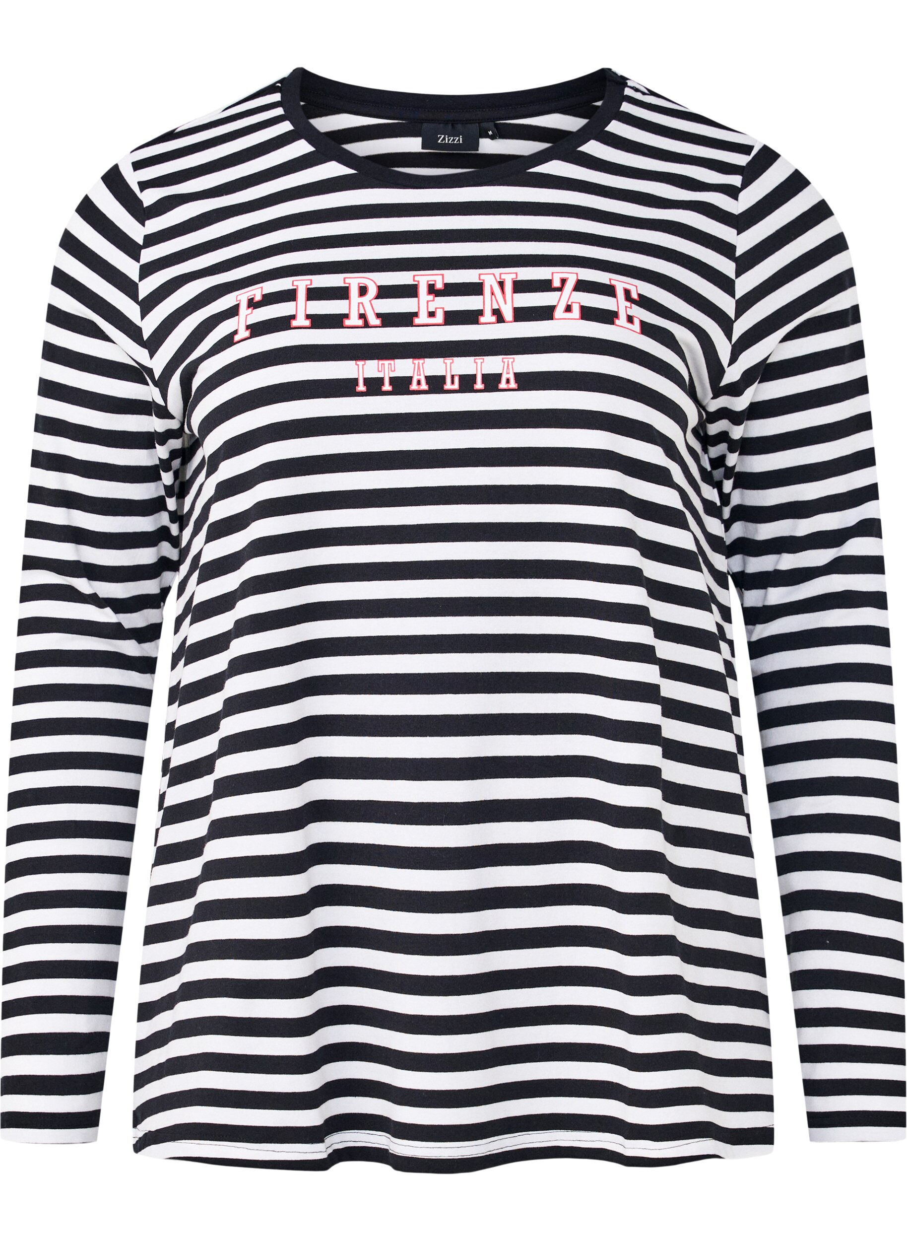 Zizzi Gestreepte blouse met motief, White w.Black Stripe, Packshot image number 0