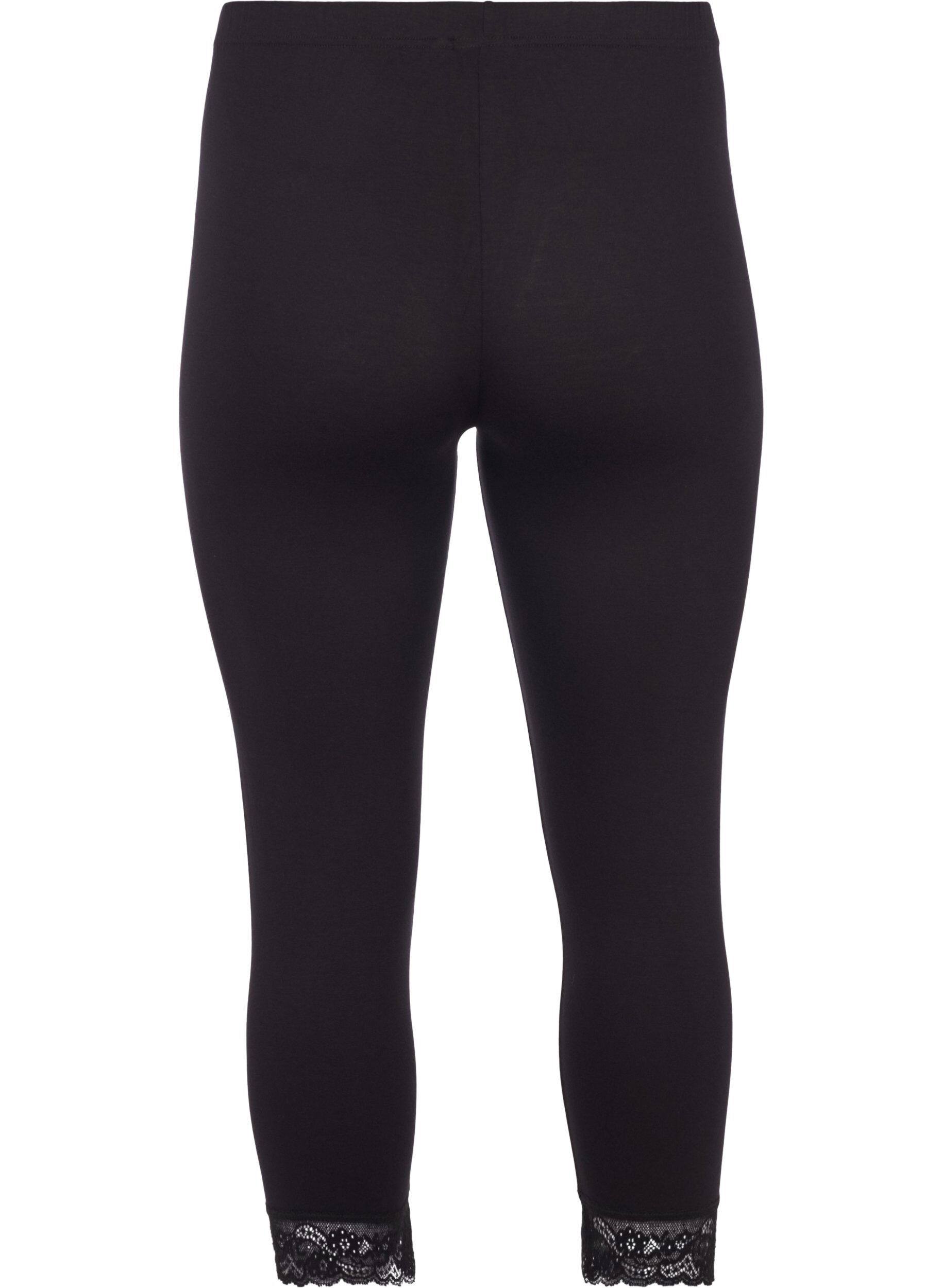 Zizzi Driekwart legging met kanten rand, Black, Packshot image number 1